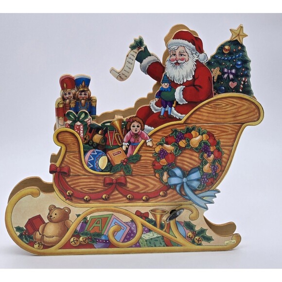 Vintage Animated Wooden Santa Sleigh Music Box Christmas Decoration Works - Picture 3 of 7